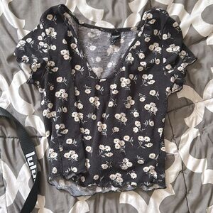 Shein crop top black with white flowers. barely ever worn.
